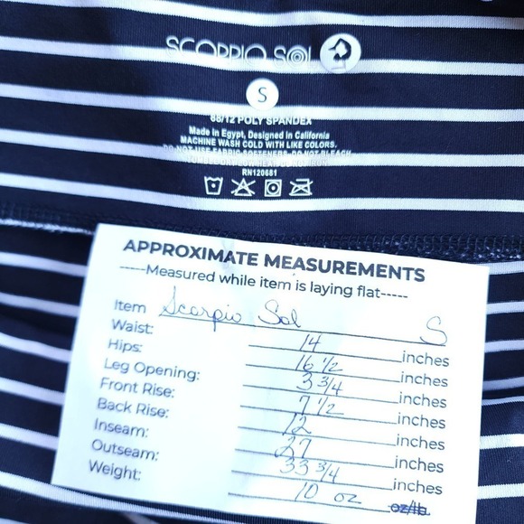 Scorpio Sol Leggings Small Black White Striped High Waist Stretch Athletic Pants - Picture 8 of 8